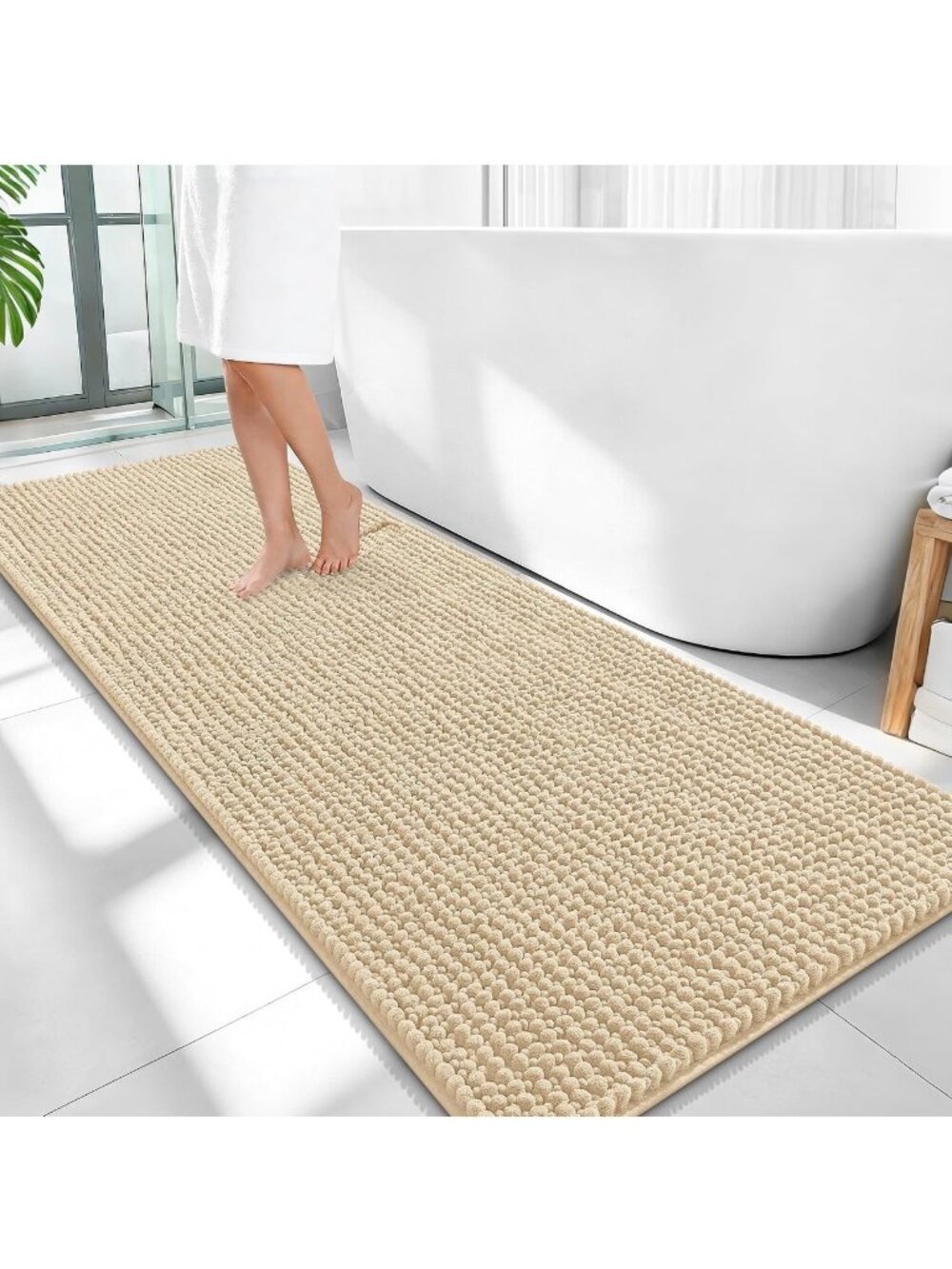 OLANLY Super Soft Chenille Bathroom Rug 59" X 24" With Non-Slip TPR Backing Mach